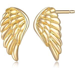 🆕 Women Gold Angel Wing Stud Earrings Sterling Imported Gemstone Jewelry Gifts